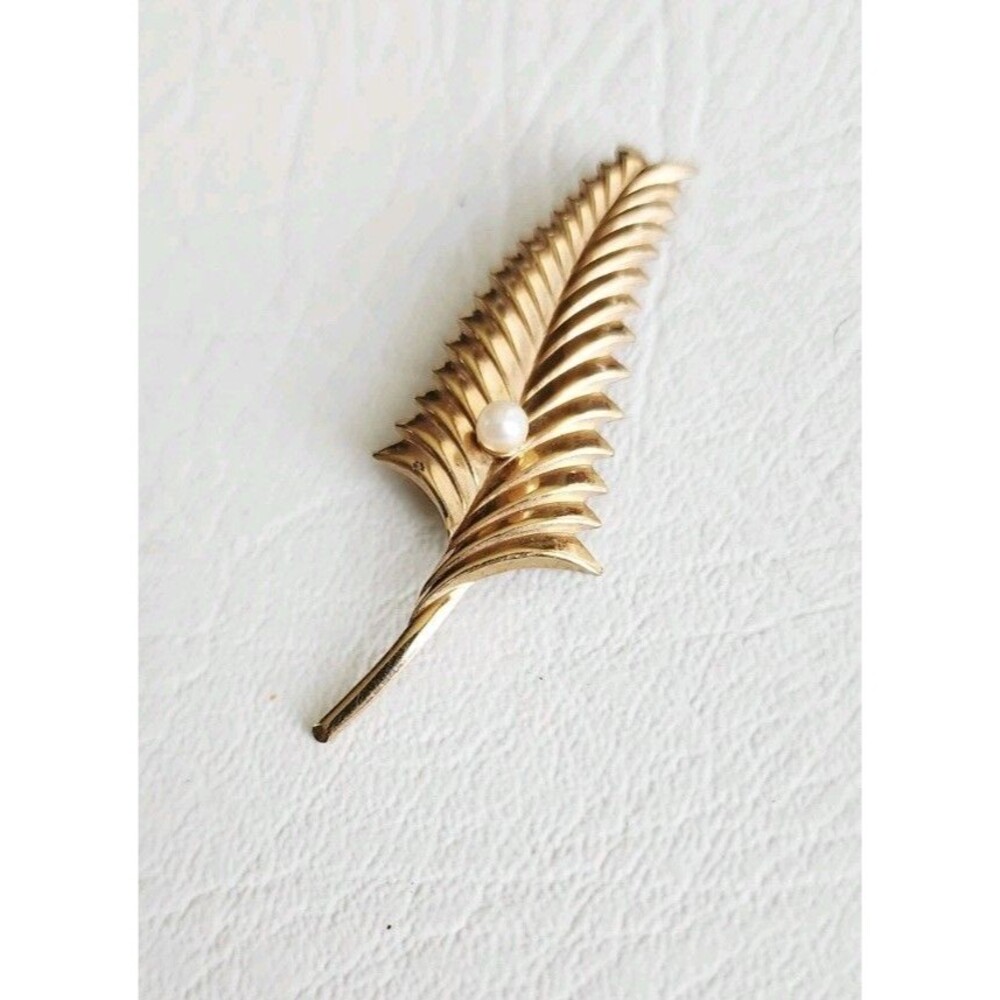 DCE R&F 1/20 14K GF FERN LEAF PEARL Pendant Brooch Pin MCM